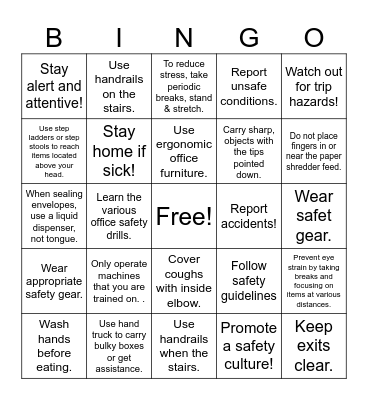 Office Safety Tips Bingo Card