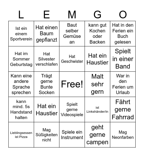 Kennenlern-Bingo Card