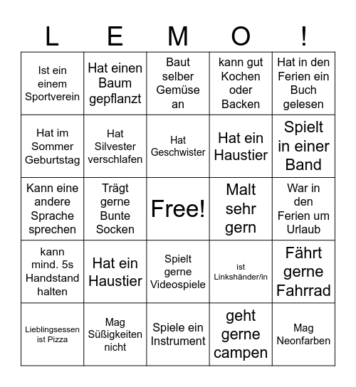 Kennenlern-Bingo Card