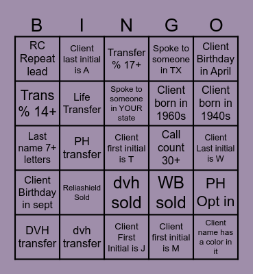 Elites Bingo Card