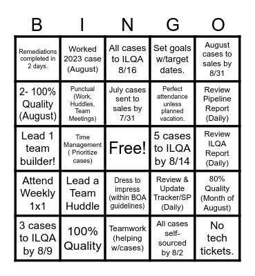 Team Carter Bingo Card