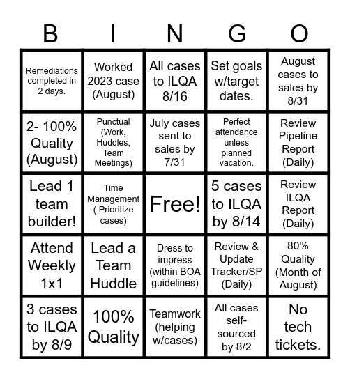 Team Carter Bingo Card