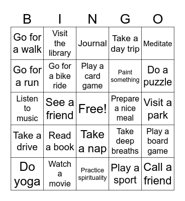Refuel Yourself Bingo Card