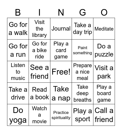 Refuel Yourself Bingo Card