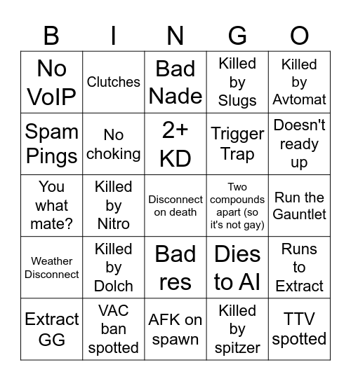 Hunt: Showdown bingo Card