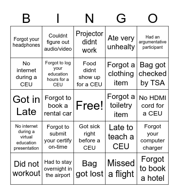 PTS EDUCATION STRESS BINGO Card