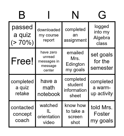 IntelliSync M*A*T*H (bingo minus the O) Bingo Card