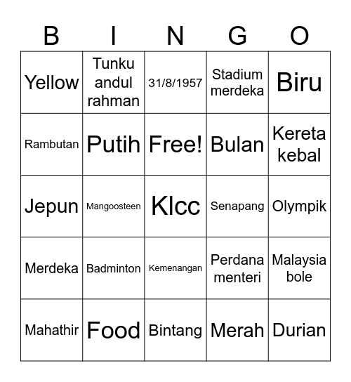 Merdeka Bingo Card