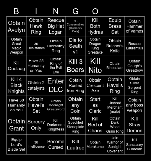 Dark Souls Bingo Card