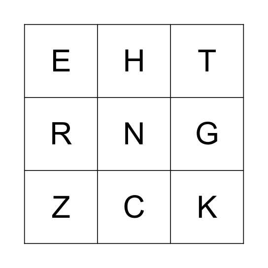Letters Bingo Card