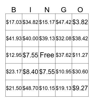 $  MONEY BINGO  $ Bingo Card