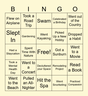 Summer Fun! Bingo Card