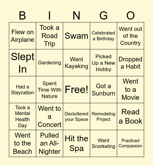 Summer Fun! Bingo Card