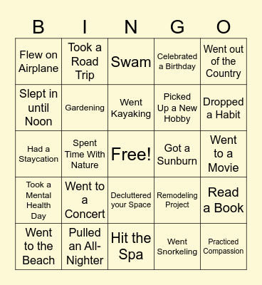 Summer Fun! Bingo Card