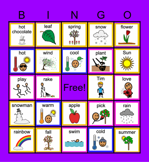 Tim Loves the Seasons Vocab (March ULS) Bingo Card