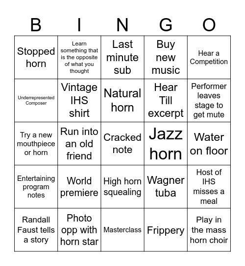 IHS Bingo Card