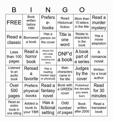 BOOK BINGO Card