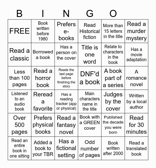 BOOK BINGO Card