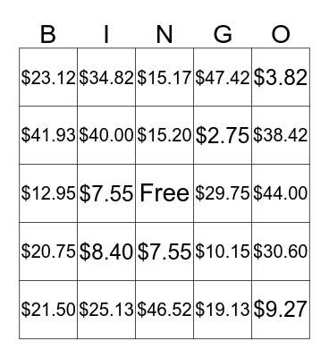 $  MONEY BINGO  $ Bingo Card