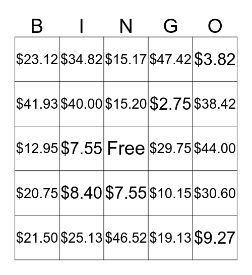 $  MONEY BINGO  $ Bingo Card