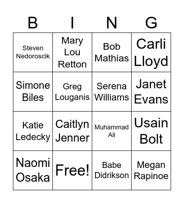 Olympic  Athletes Bingo Card