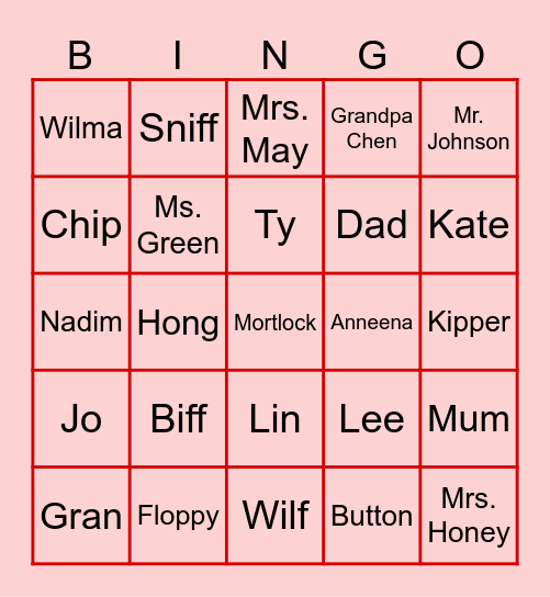 Characters of the ORT Bingo Card