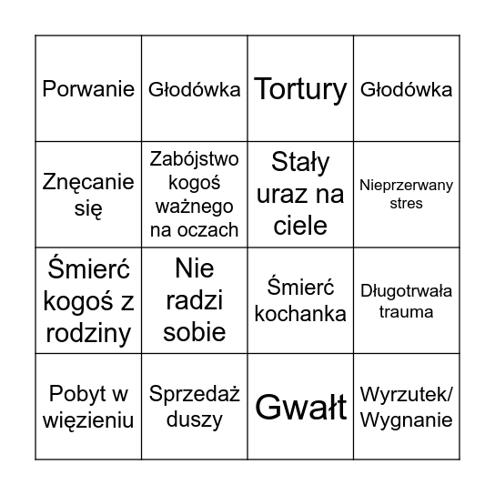 CZY MASZ ŹLE W ŻYCIU Bingo Card