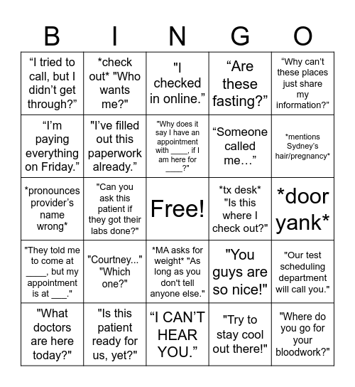 Untitled Bingo Card