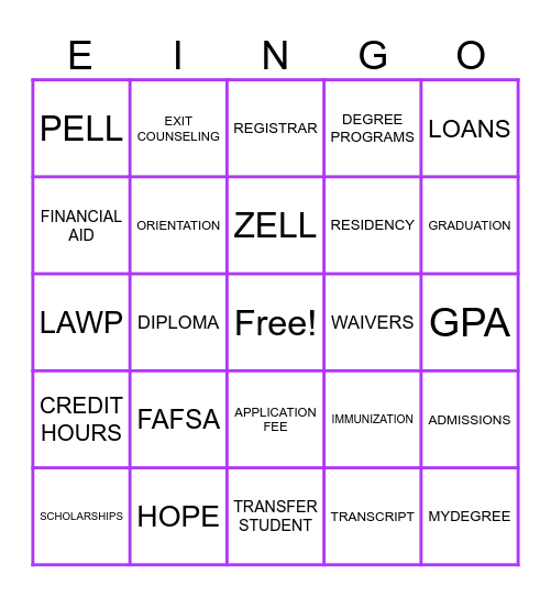 EINGO! Bingo Card