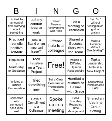 Confidence Bingo Card