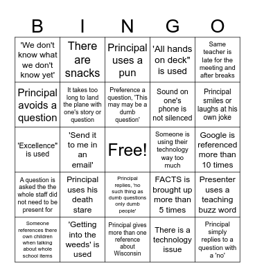 Back to School Meeting Bingo Card