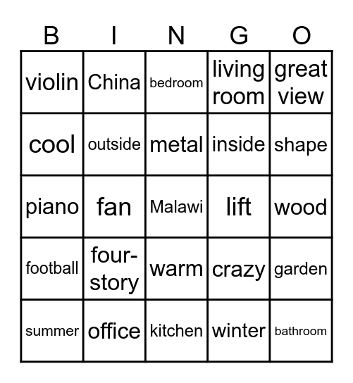 Unusual Buidling Bingo Card