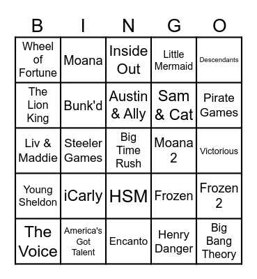 Delaney's Movie & TV Bingo Card