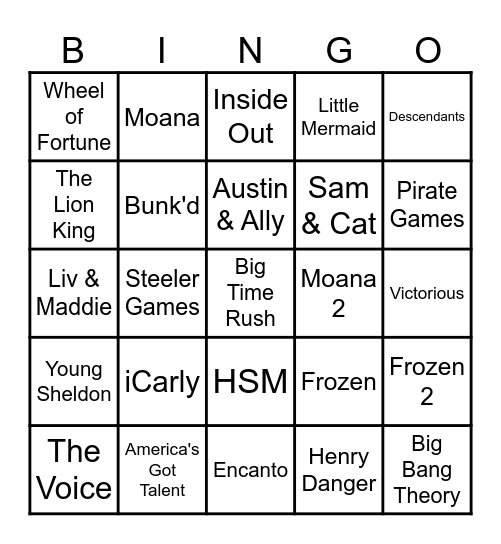 Delaney's Movie & TV Bingo Card