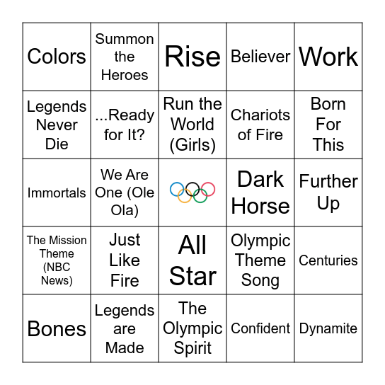 2024 Summer Olympics - Music Bingo Card