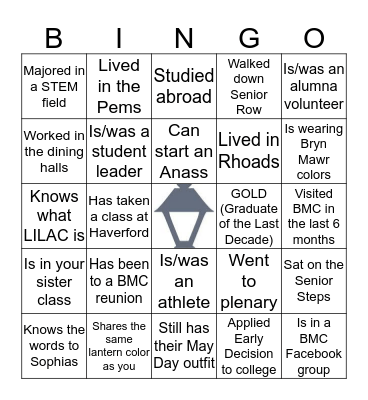 Bryn Mawr Bingo Card