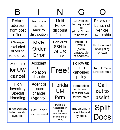 Processing Bingo Card