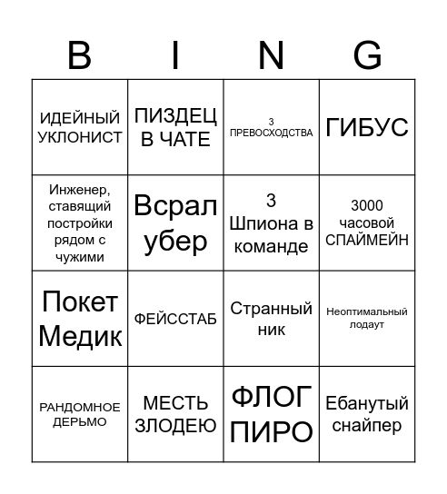 БИНГО ПО ТФ2 Bingo Card