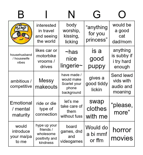 scarlets actual bingo Card