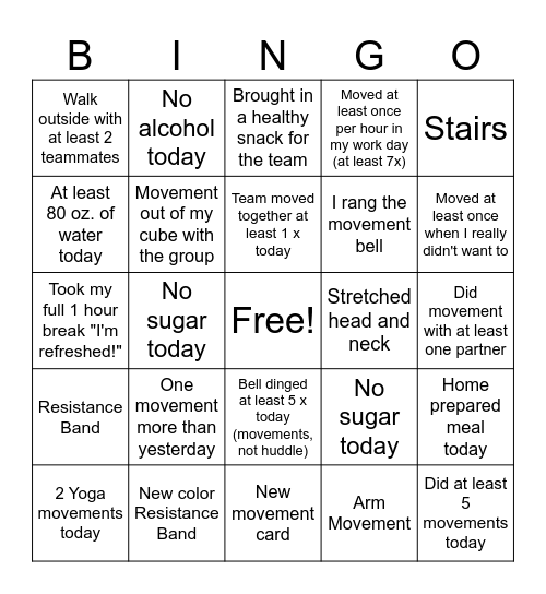 AUGUST WELLNESS BINGO Card