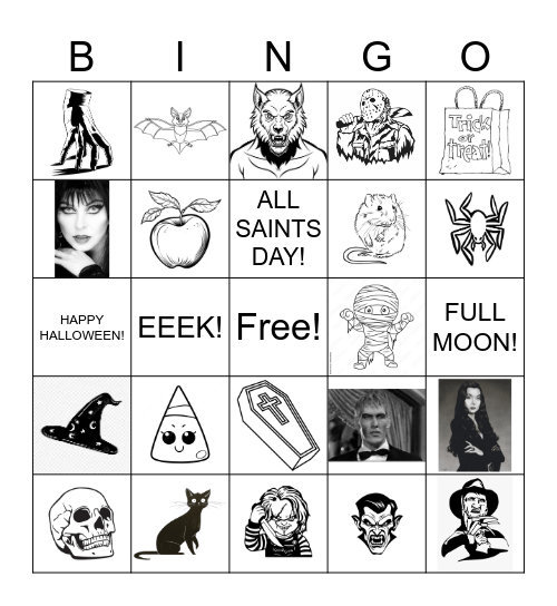 52 BINGO- SPOOKY IMAGES! BW/Unfinished Bingo Card