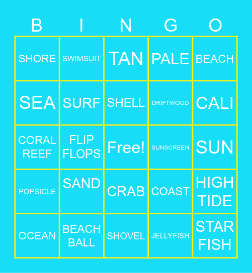 B E A C H BINGO Card