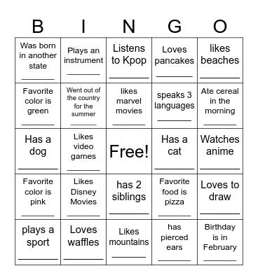 Get to now you Bingo Card