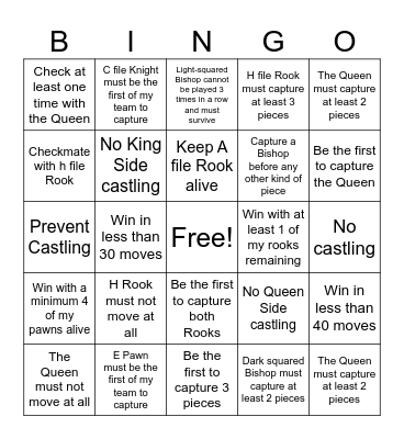 Chess Bingo Card