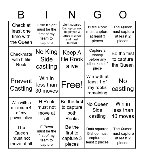 Chess Bingo Card