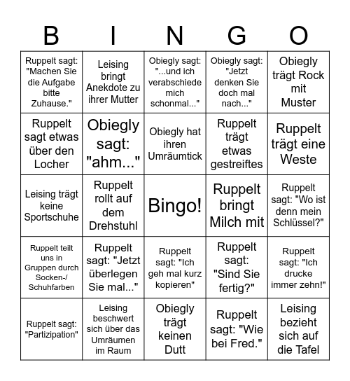 Lehrer-Bingo Card