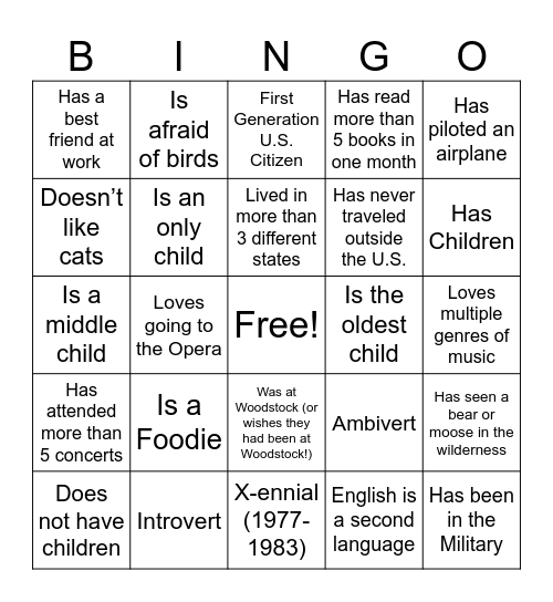 WEEK OF UNDERSTANDING Bingo Card