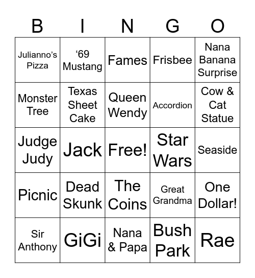 Family Bingo! Bingo Card