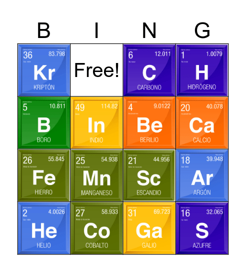 Elementos Quimicos Bingo Card