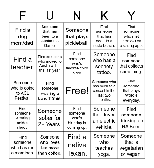 Trivia Night: Sober and Funky Olympics Bingo Card